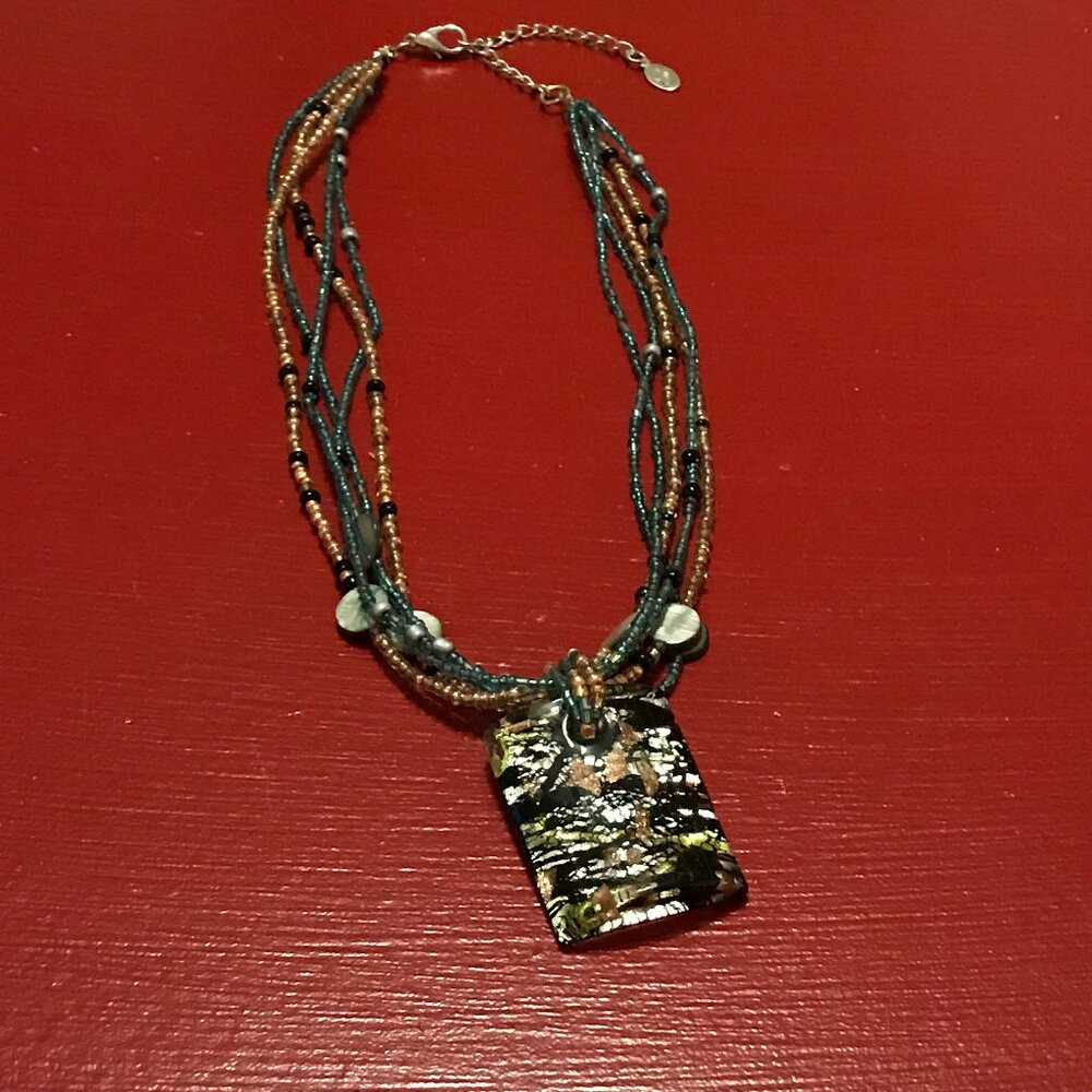 Multi Strand Beaded Necklace with Glass Pendant